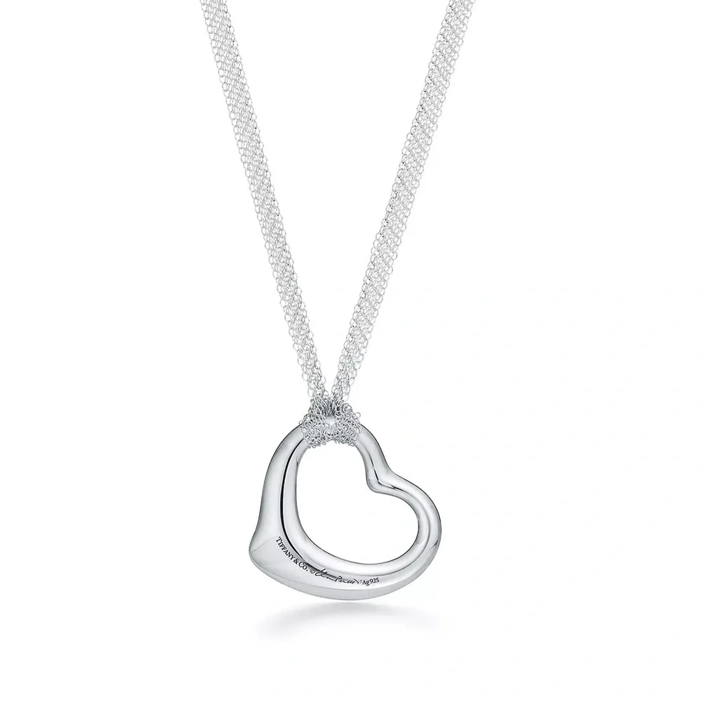 Elsa Peretti Tiffany Large Open Heart Pendant Sterling Silver Mesh Chain In Box - Picture 9 of 10